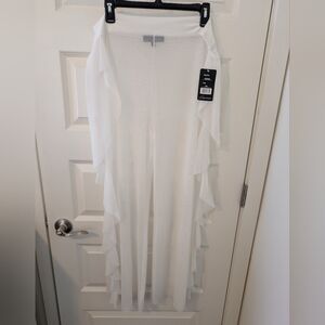 LOVE UNIVERSITY Sheer White Pants Ruffled Resort Wear Swim Cover Up Plus Size 3X